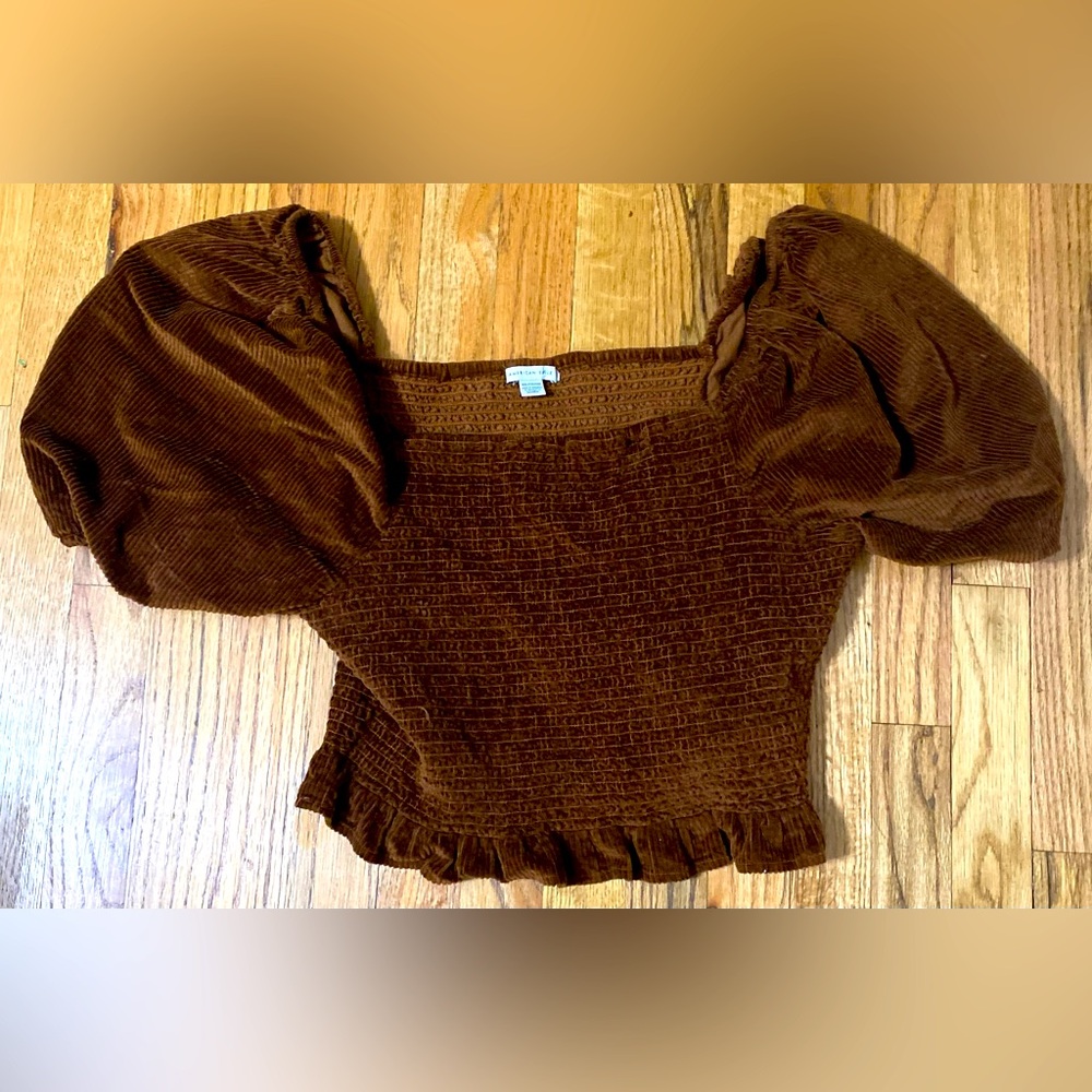 American Eagle Womens Brown Smocked Corduroy Cropped Shirt Size XXL lot of 2